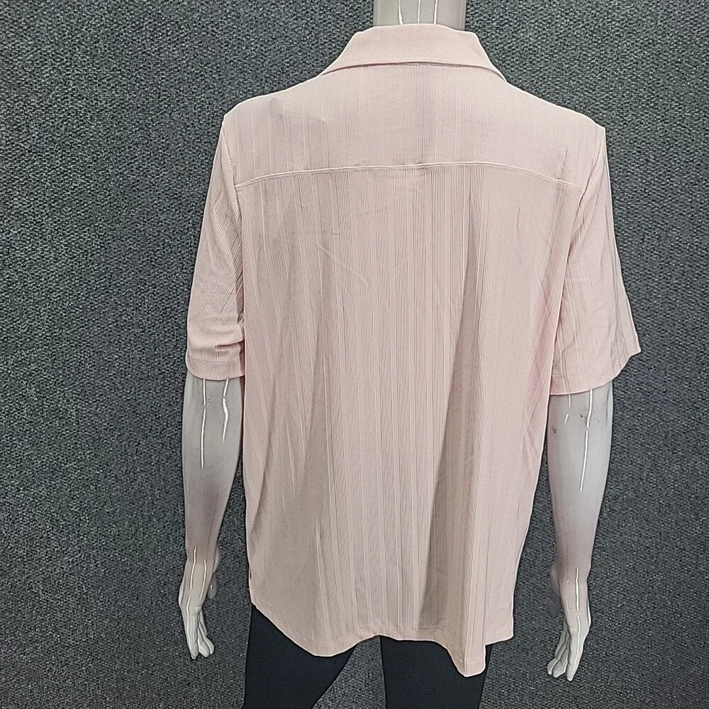 Mondetta Womens Top XX-Large Size Pink Ribbed Polo Tee Shirt Short Sleeves